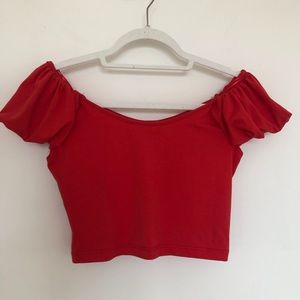 Topshop red off the shoulder crop top